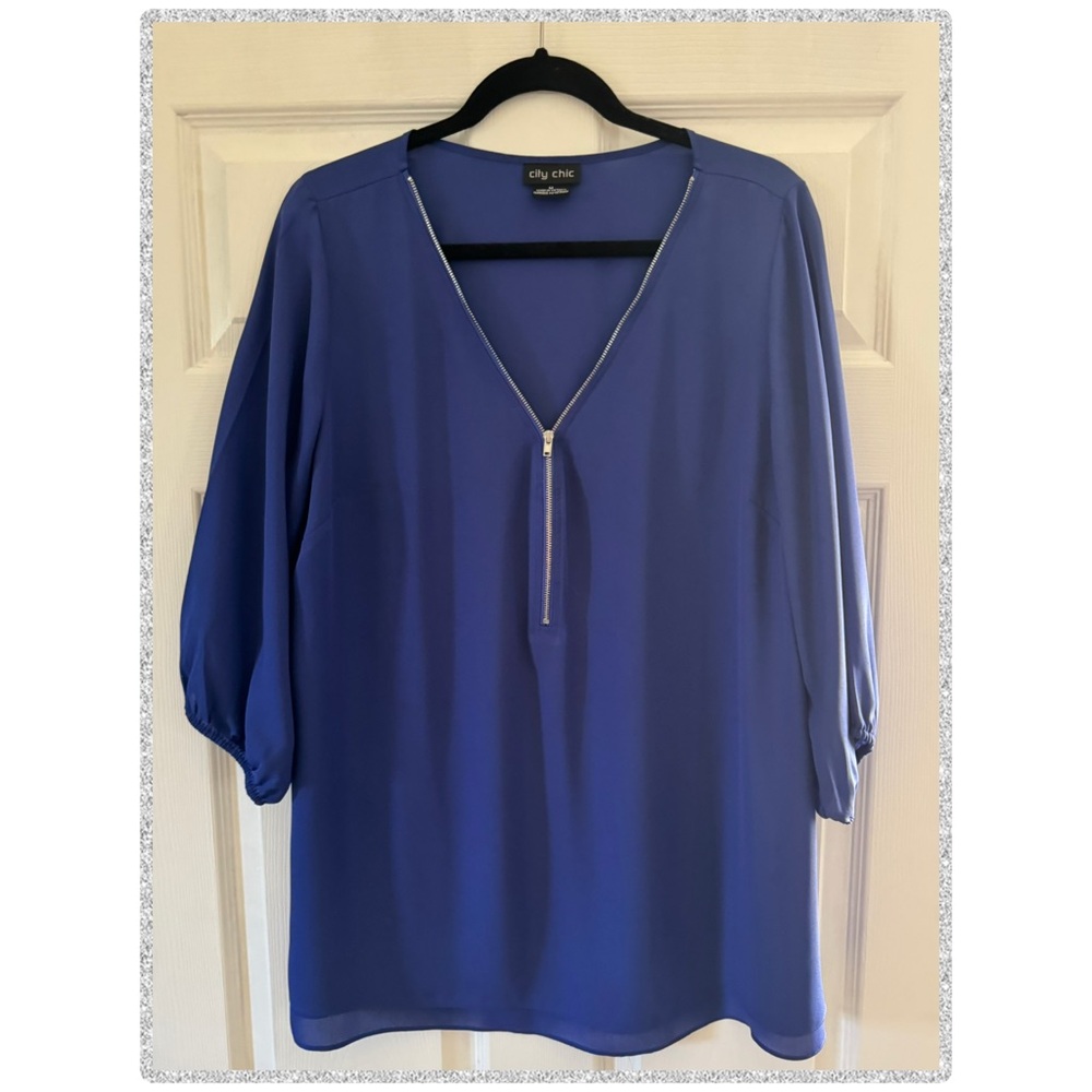 City Chic Women's Royal Blue Zipper Plus Size Blouse